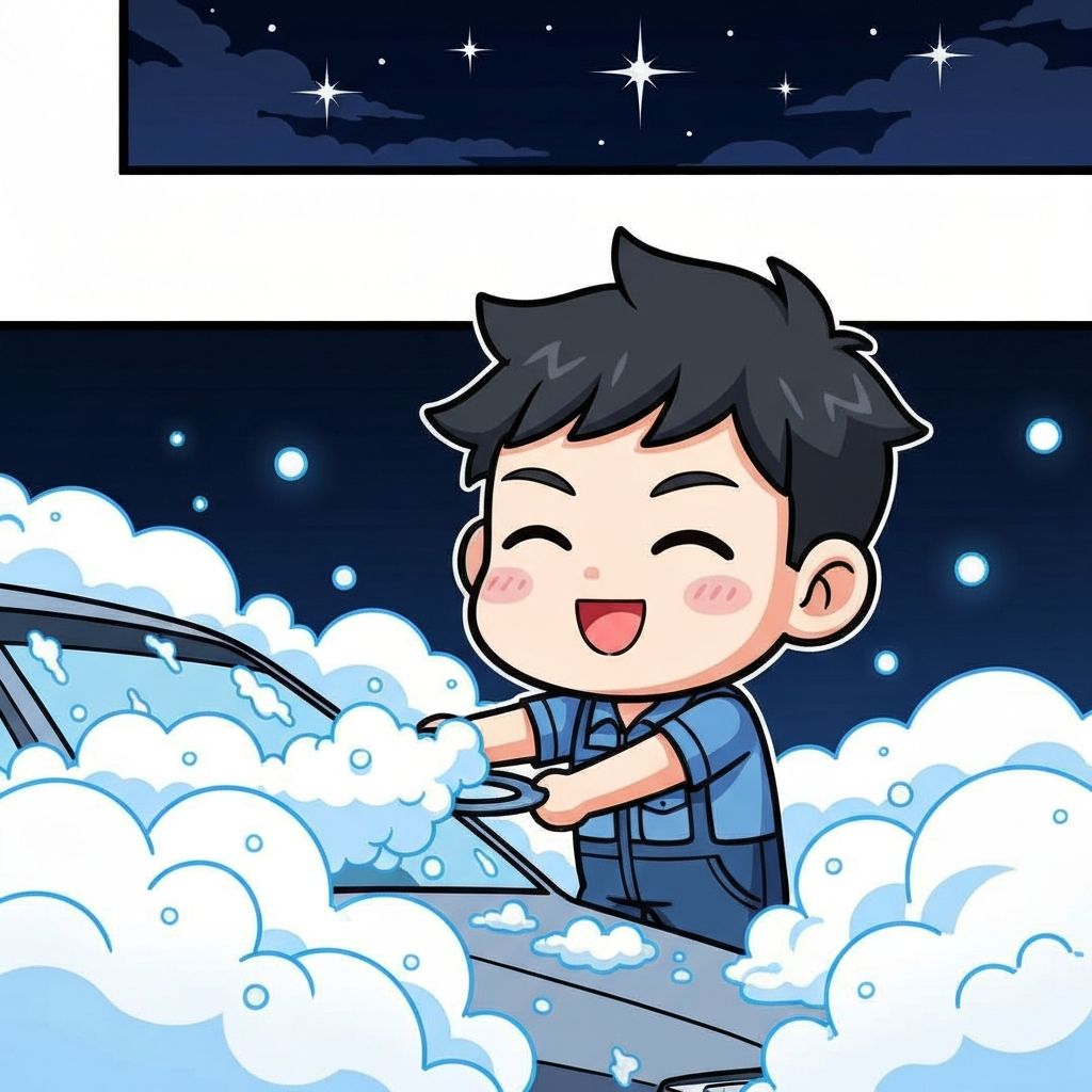 거품 세차 과정 만화 일러스트